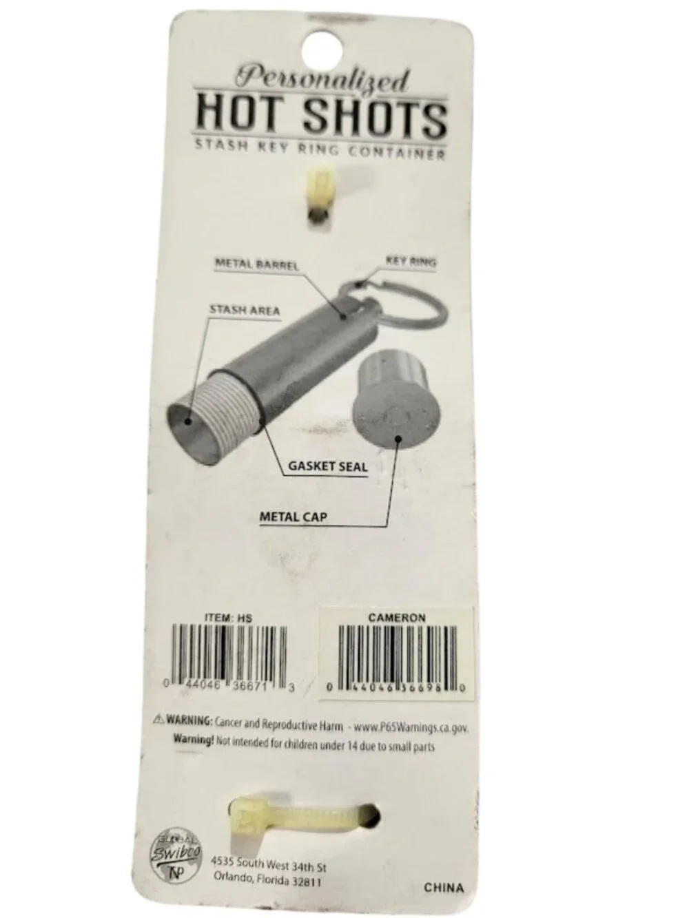 SWIBCO Personalized Hot Shots Green Stash Key Ring CAMERON - New In Package